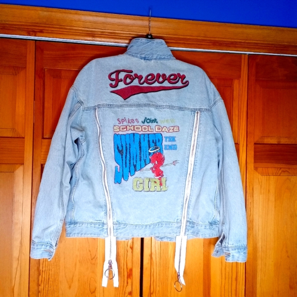 Material Girl Vintage Women's Denim Trucker Jean Jacket L Streetwear Graffiti